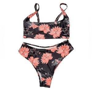 Shein Floral High Waisted Bikini Swimsuit